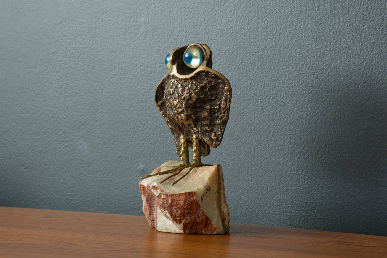 Mid-Century Modern Bronze Owl Sculpture, signed C. Jere 1969