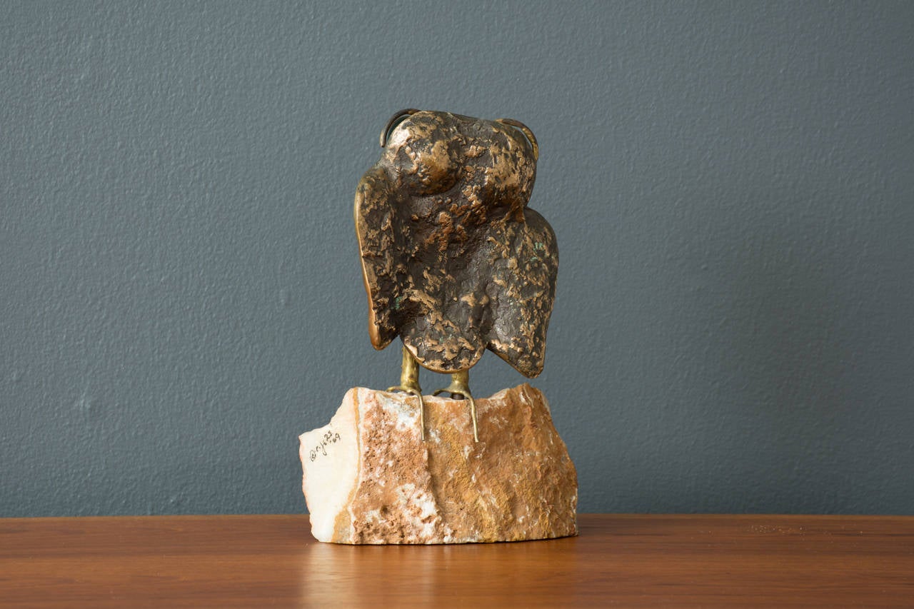 American Bronze Owl Sculpture, signed C. Jere 1969