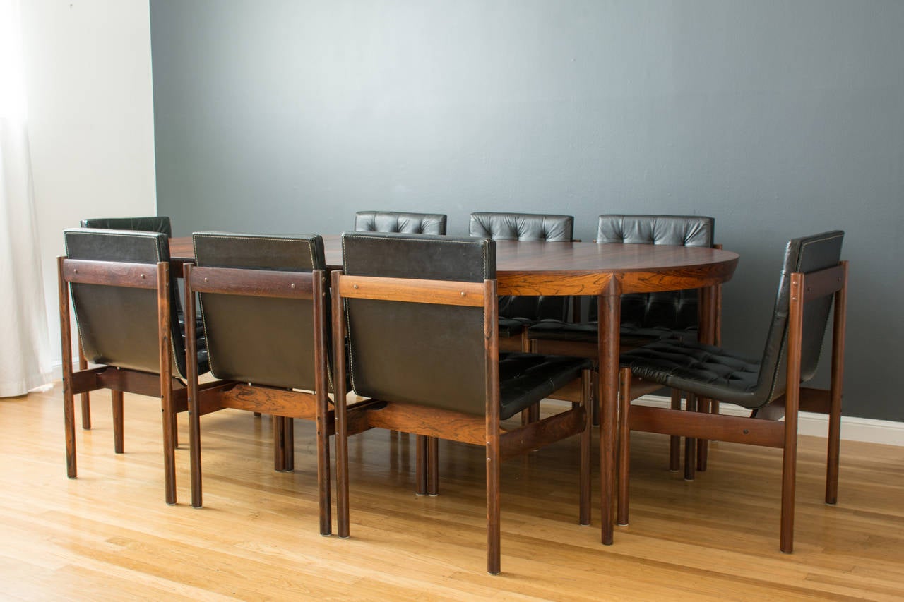 Leather Set of Eight Brazilian Rosewood Dining Chairs by J.D. Moveis e Decoracoes Ltd.