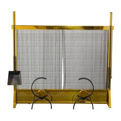 Vintage Fireplace Screen and Andirons Set Attributed to Donald Deskey