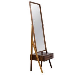 Danish Modern Rosewood Standing Mirror with Drawer