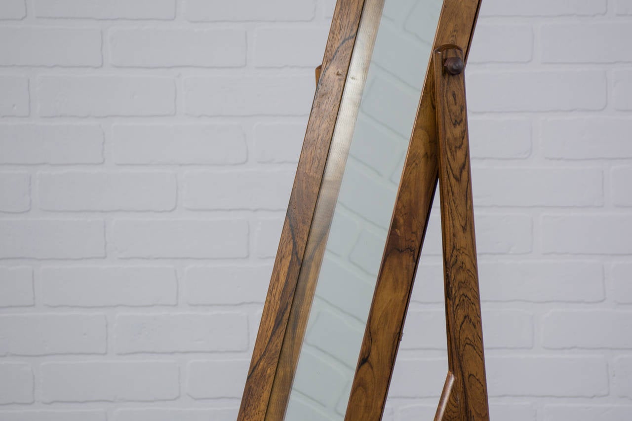 Danish Modern Rosewood Standing Mirror with Drawer 1