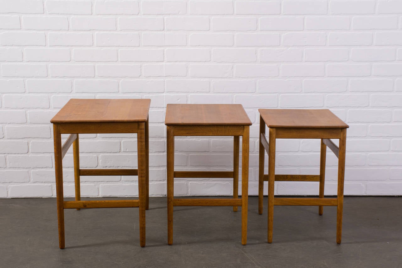 Scandinavian Modern Set of Three Danish Modern Nesting Tables by Hans Wegner