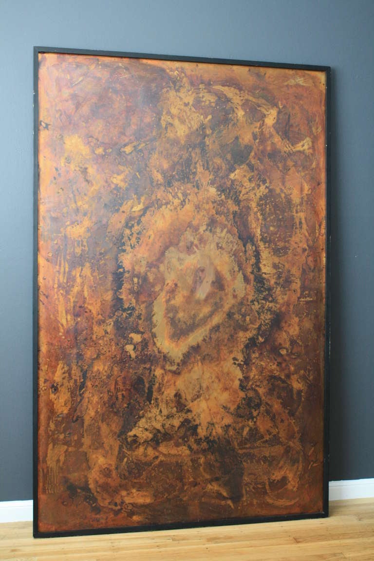 This is a large framed copper art piece. It is part of a series, one of which is signed (see image 5).