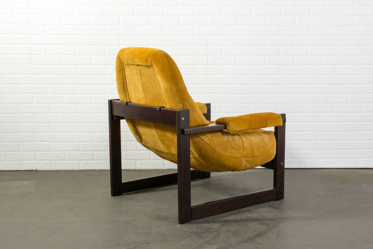 Mid-Century Modern Rosewood and Suede Lounge Chair and Ottoman by Percival Lafer