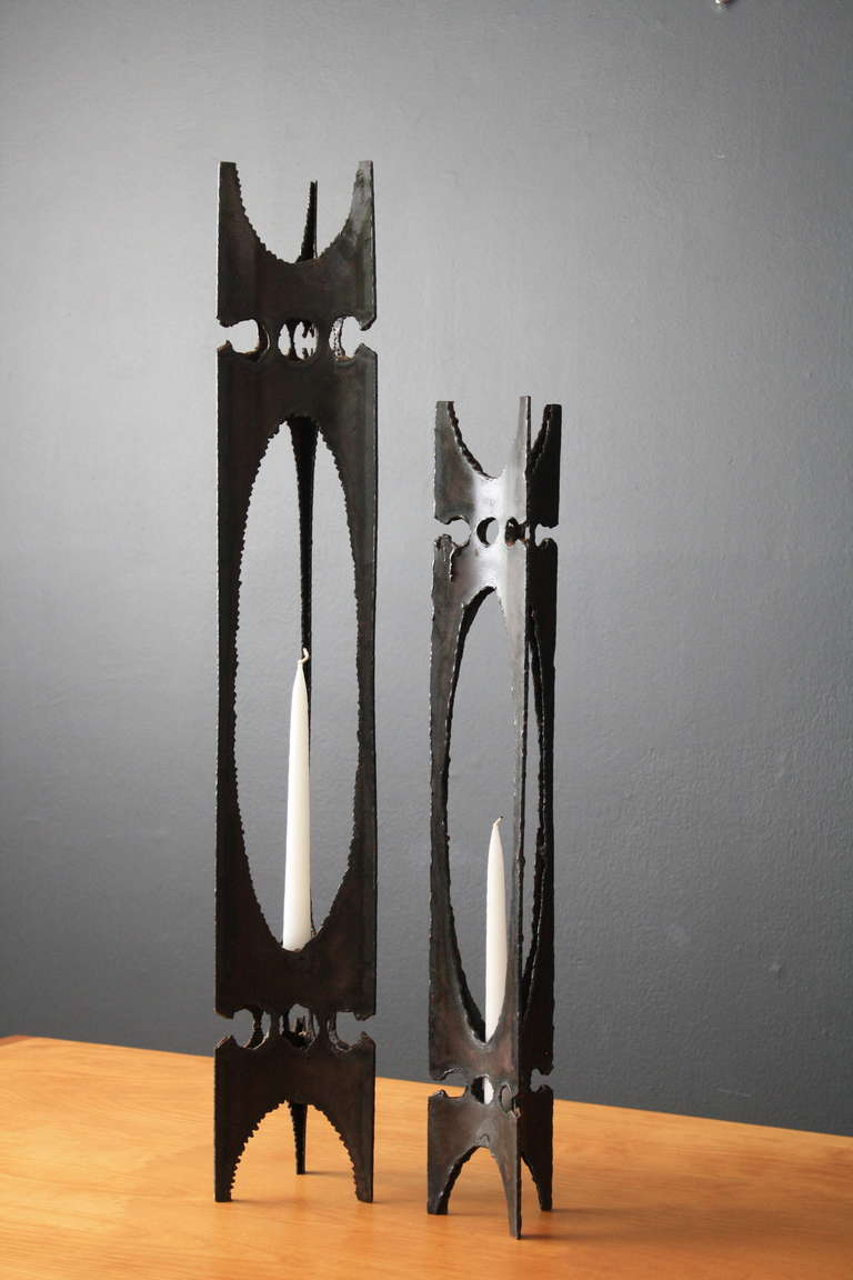 20th Century Pair of Vintage Brutalist Candle Holders