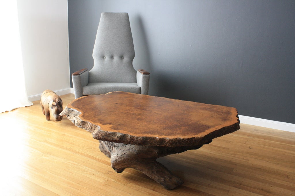 American Vintage Burl Wood Slab Coffee Table