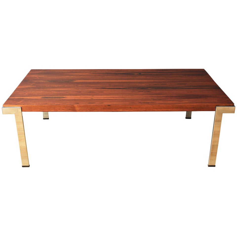 Vintage Rosewood and Chrome Coffee Table by Milo Baughman