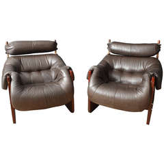 Pair of Rosewood and Leather Lounge Chairs by Percival Lafer
