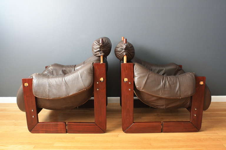 Mid-Century Modern Pair of Rosewood and Leather Lounge Chairs by Percival Lafer