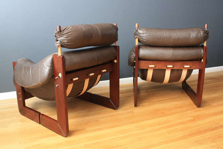 Pair of Rosewood and Leather Lounge Chairs by Percival Lafer 1
