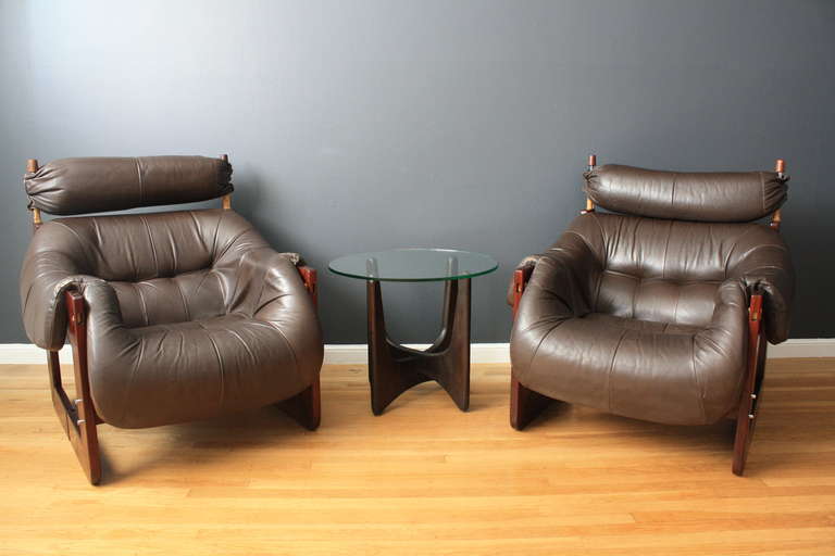 Pair of Rosewood and Leather Lounge Chairs by Percival Lafer 3