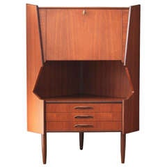 Danish Modern Teak Corner Bar Cabinet