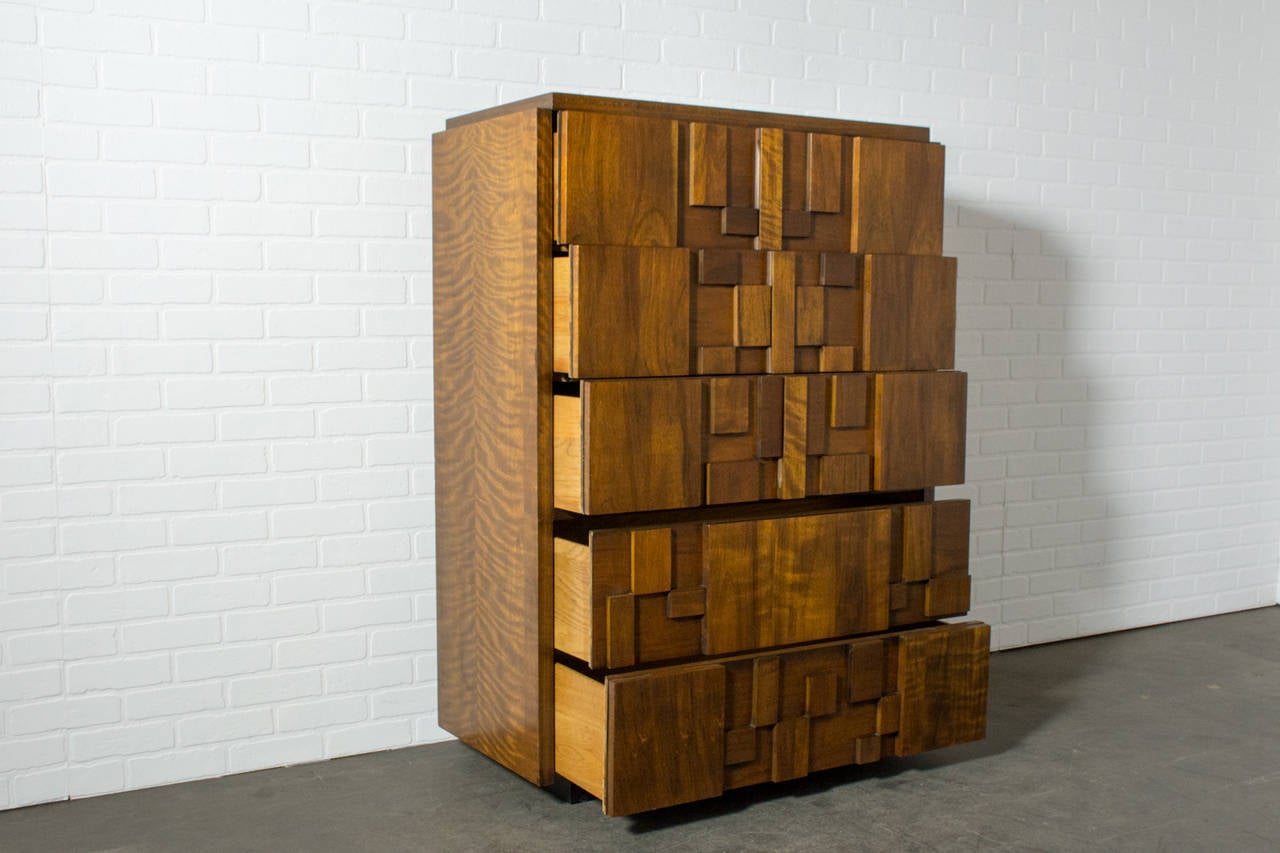 American Mid-Century Modern Tall Brutalist Dresser by Lane