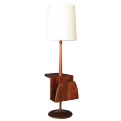 Danish Modern Solid Walnut Floor Lamp with Table/Mag Rack
