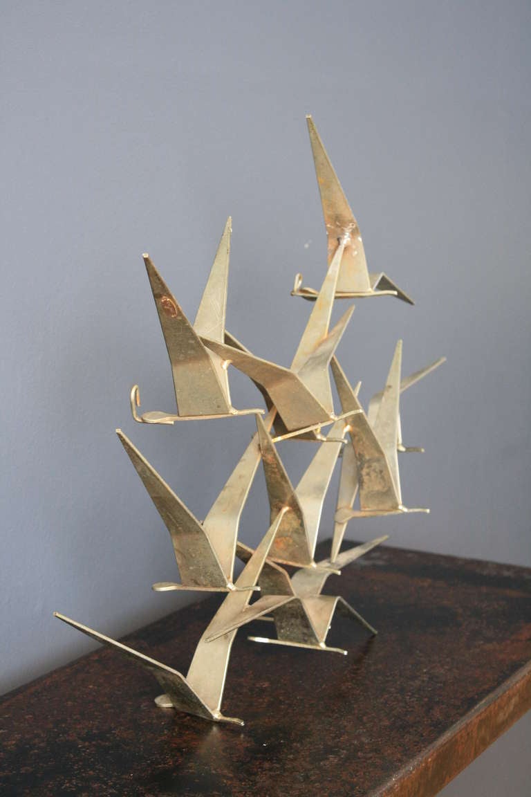 Small "Birds in Flight" Metal Wall Sculpture by C. Jere For Sale at 1stDibs