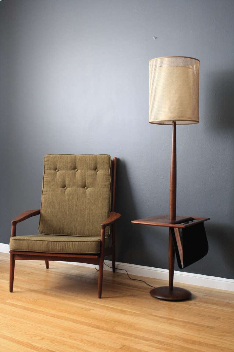 Unknown Vintage Floor Lamp with Side Table/Mag Rack