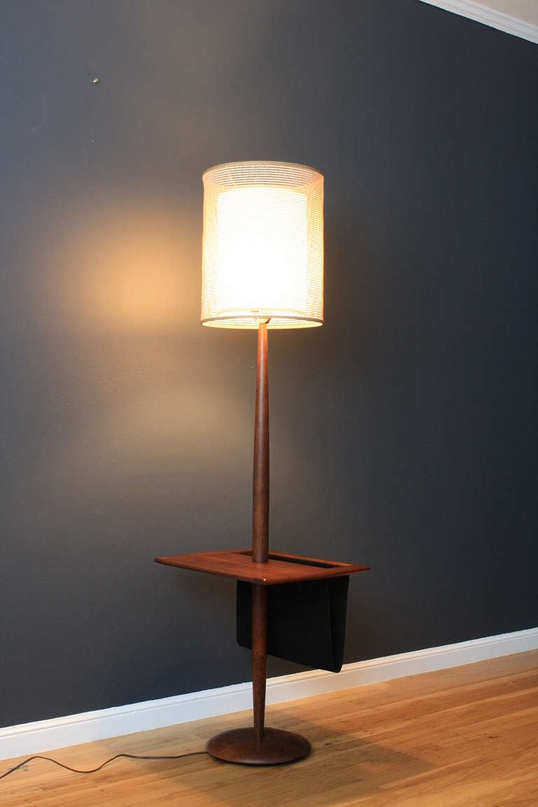 20th Century Vintage Floor Lamp with Side Table/Mag Rack