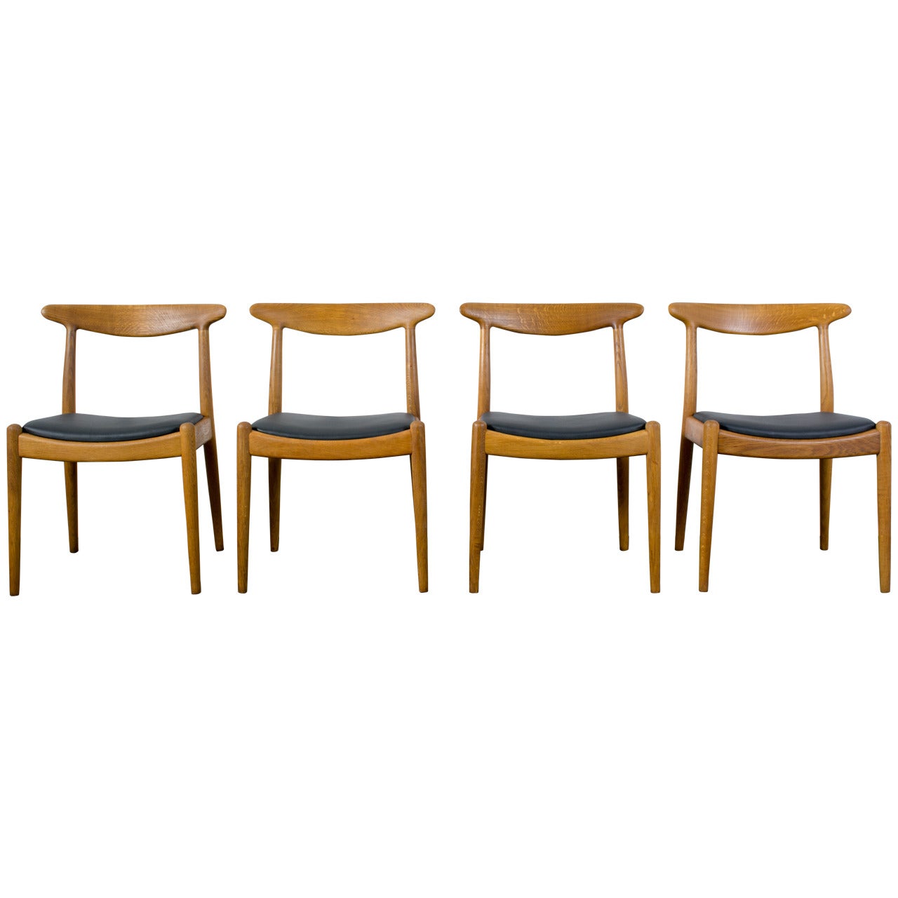 Set of Four Danish Modern W2 Dining Chairs by Hans Wegner