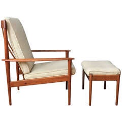 Danish Modern Lounge Chair and Ottoman by Grete Jalk for Poul Jeppesen