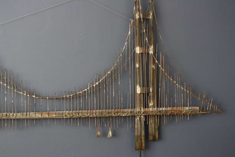 American Vintage Mid-Century Metal Golden Gate Bridge Wall Sculpture by Curtis Jere