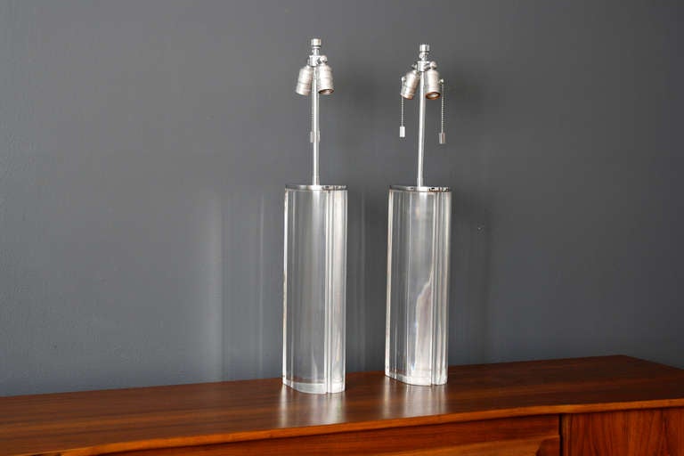 Pair of Vintage Acrylic Table Lamps by Karl Springer 4