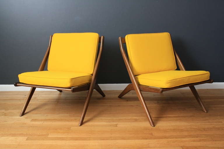 Scandinavian Modern Pair of Scissor Lounge Chairs by Folke Ohlsson for Dux