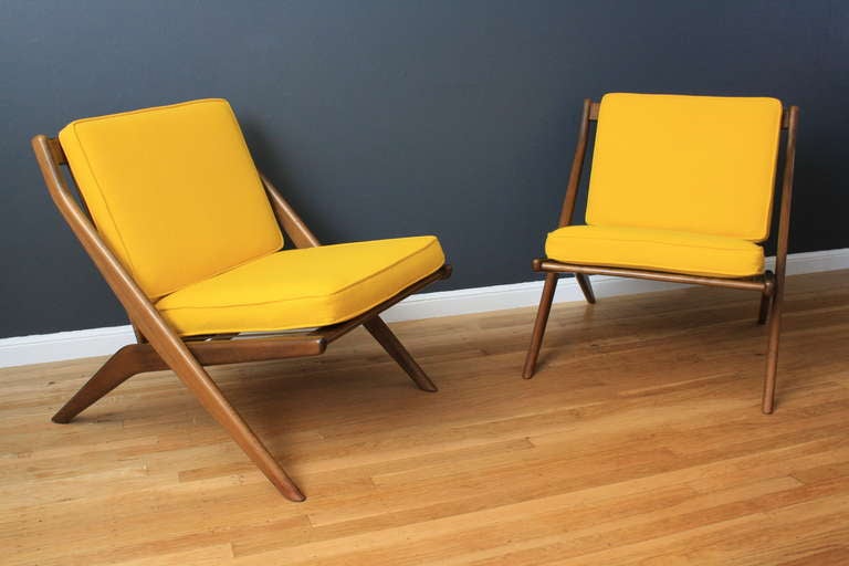 Swedish Pair of Scissor Lounge Chairs by Folke Ohlsson for Dux