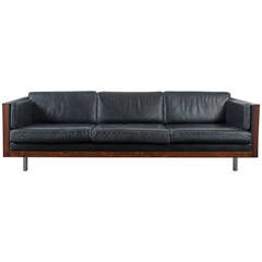 Vintage Leather and Rosewood Case Sofa by Milo Baughman