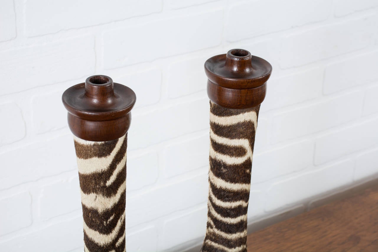 Pair of Vintage Taxidermy Zebra Hoof Candle Holders 1