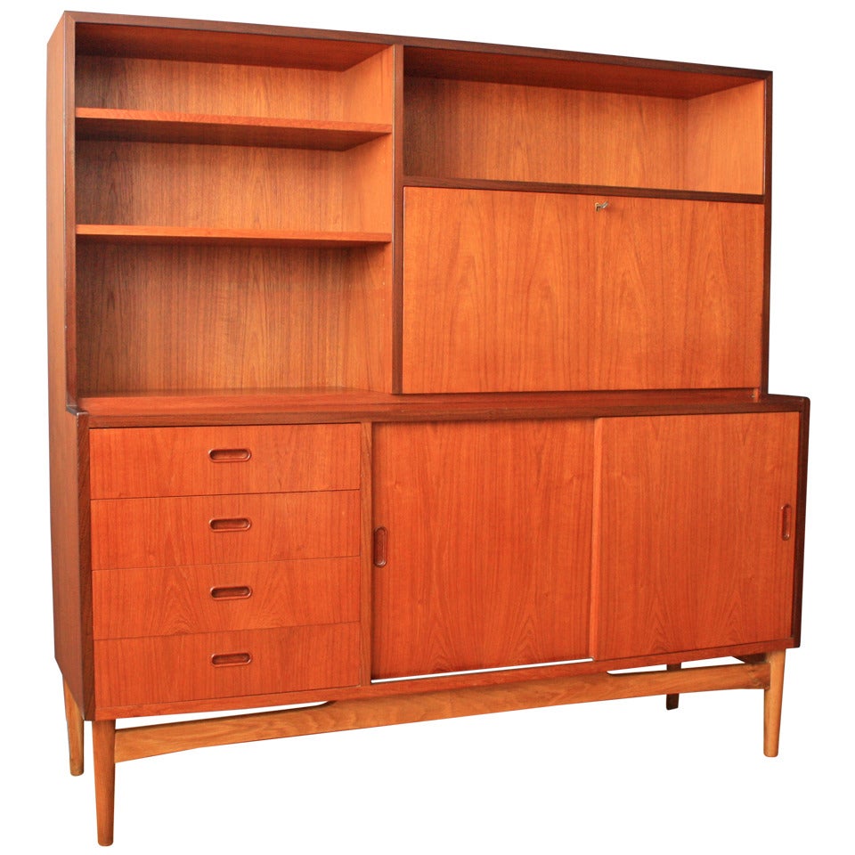 Danish Modern Teak Hutch with Drop Leaf Desk