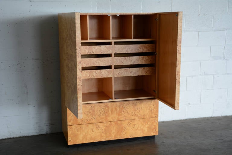 American Tall Burled Olive Wood Cabinet by Milo Baughman for Thayer Coggin