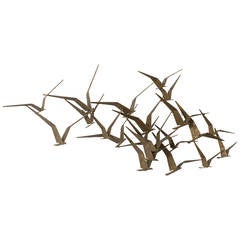 Vintage Gold Brutalist 'Birds in Flight' Wall Sculpture by Curtis Jere