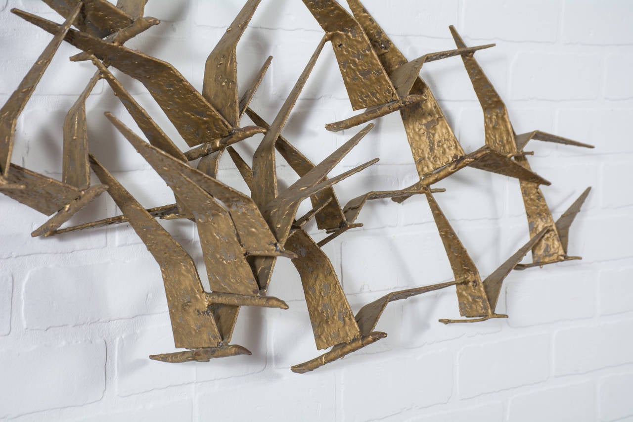 Vintage Gold Brutalist 'Birds in Flight' Wall Sculpture by Curtis Jere In Excellent Condition In San Francisco, CA