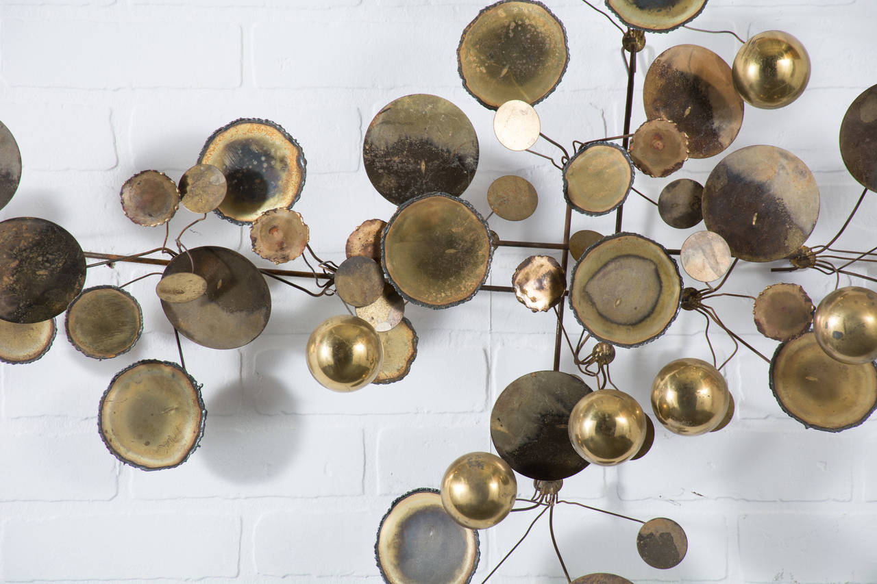 Brass Vintage Midcentury 'Raindrops' Wall Sculpture by Curtis Jere
