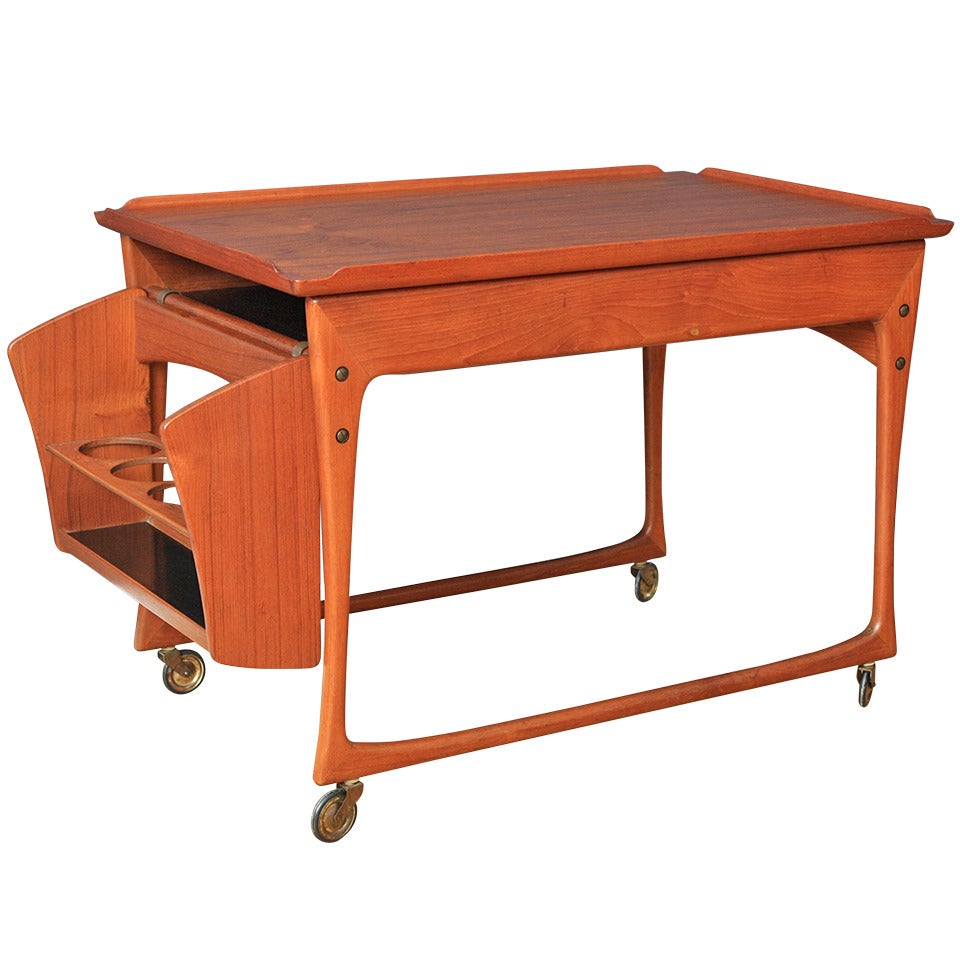 Danish Modern Teak Bar Cart by J. Ingvard Jensen Odense