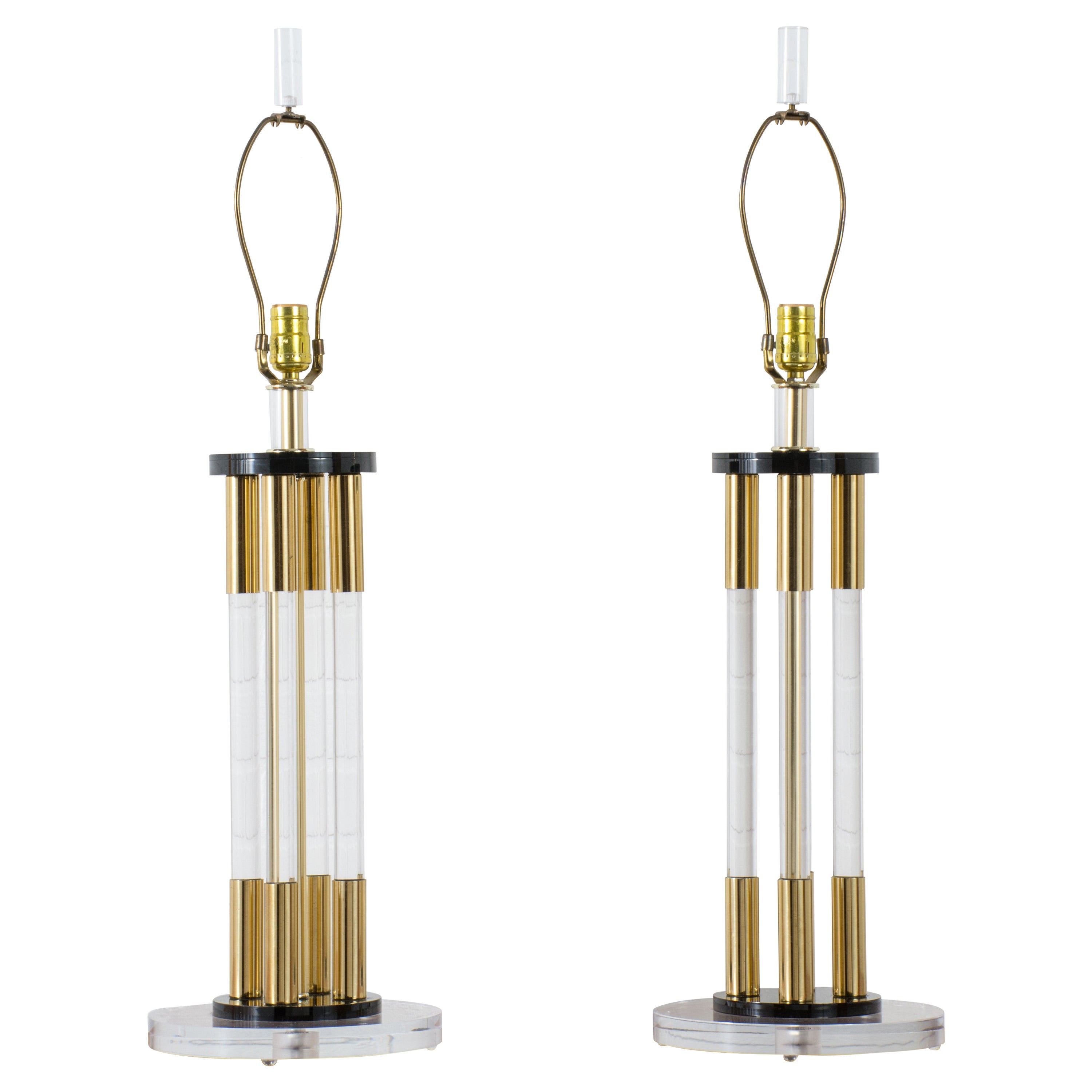 Pair of Vintage Lucite & Brass Table Lamps