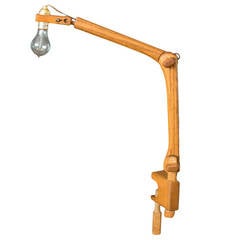 Vintage Oak Articulated Task Lamp with Clamp