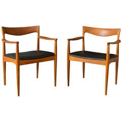 Pair of Danish Modern Teak Arm Chairs by Henry Rosengren Hansen