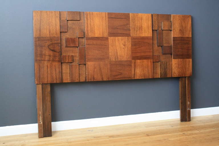 This is a vintage Mid-Century Queen Headboard by Lane, in the style of Paul Evans.