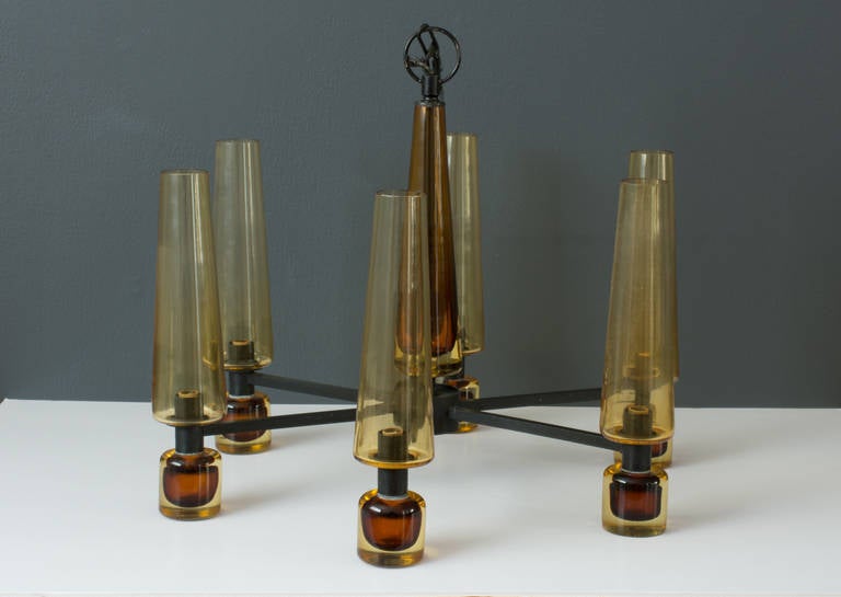 Mid-20th Century Vintage Lightolier Somerso Glass Chandelier
