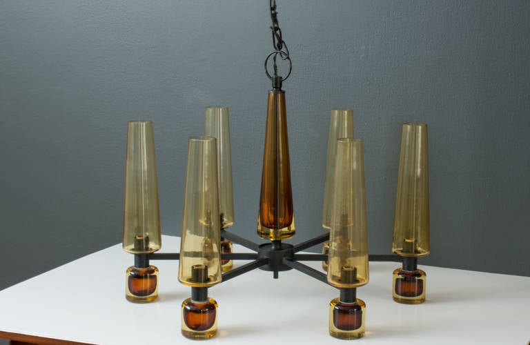 Vintage Lightolier Somerso Glass Chandelier 5