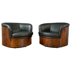 Pair of Rare Vintage Mid-Century Rosewood Barrel Club Chairs by Plycraft