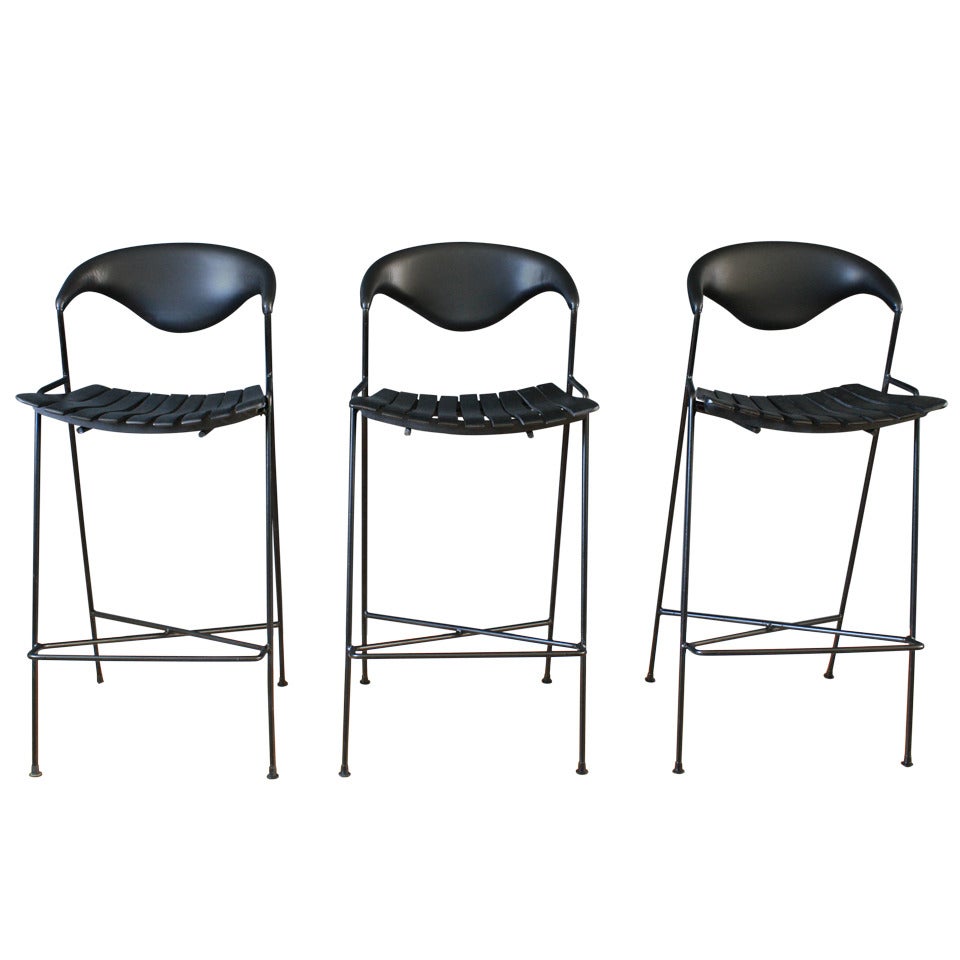 Set of Three Mid-Century Modern Bar Stools by Arthur Umanoff