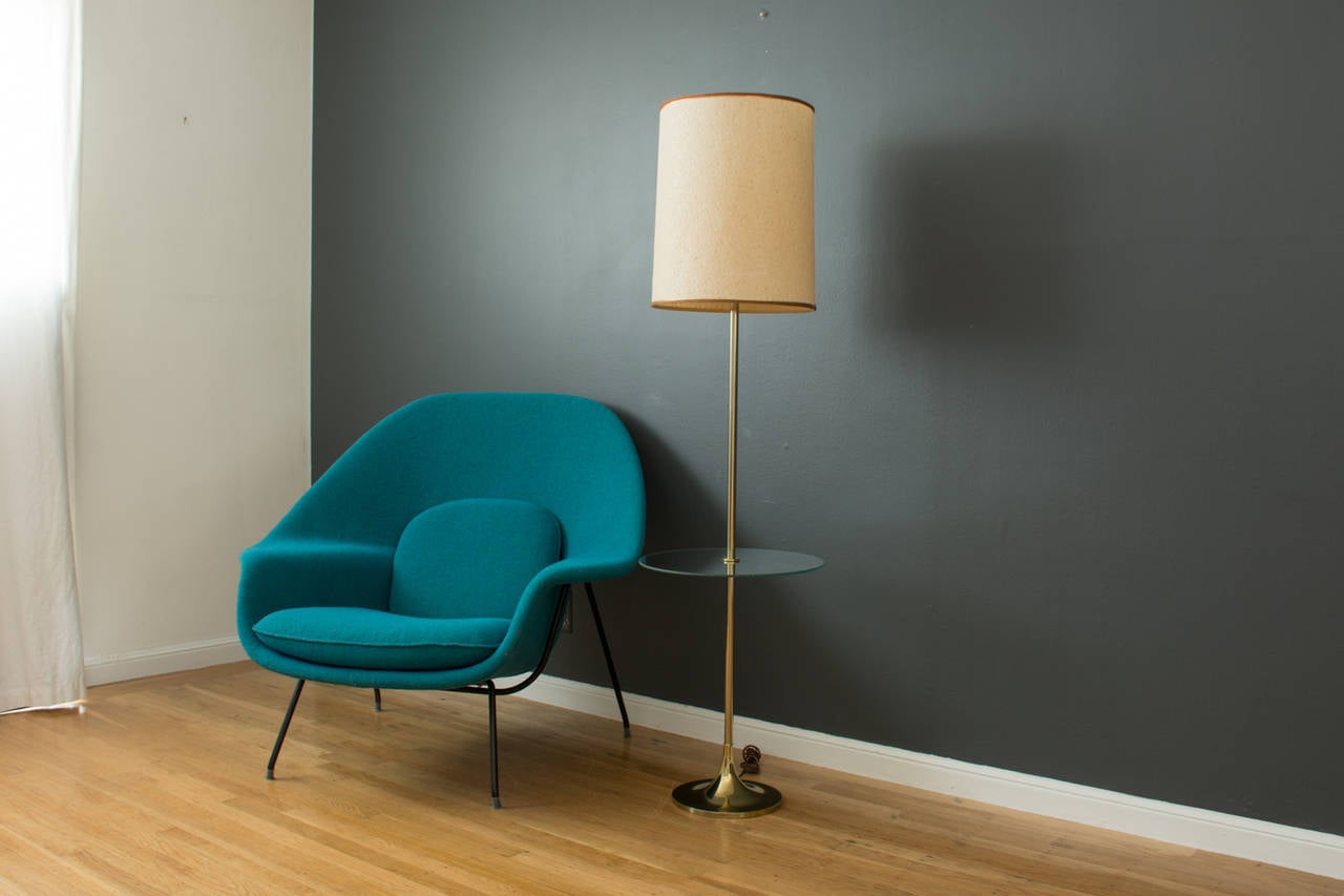 American Mid-Century Modern Floor Lamp with Side Table by Laurel Lamp Mfg.