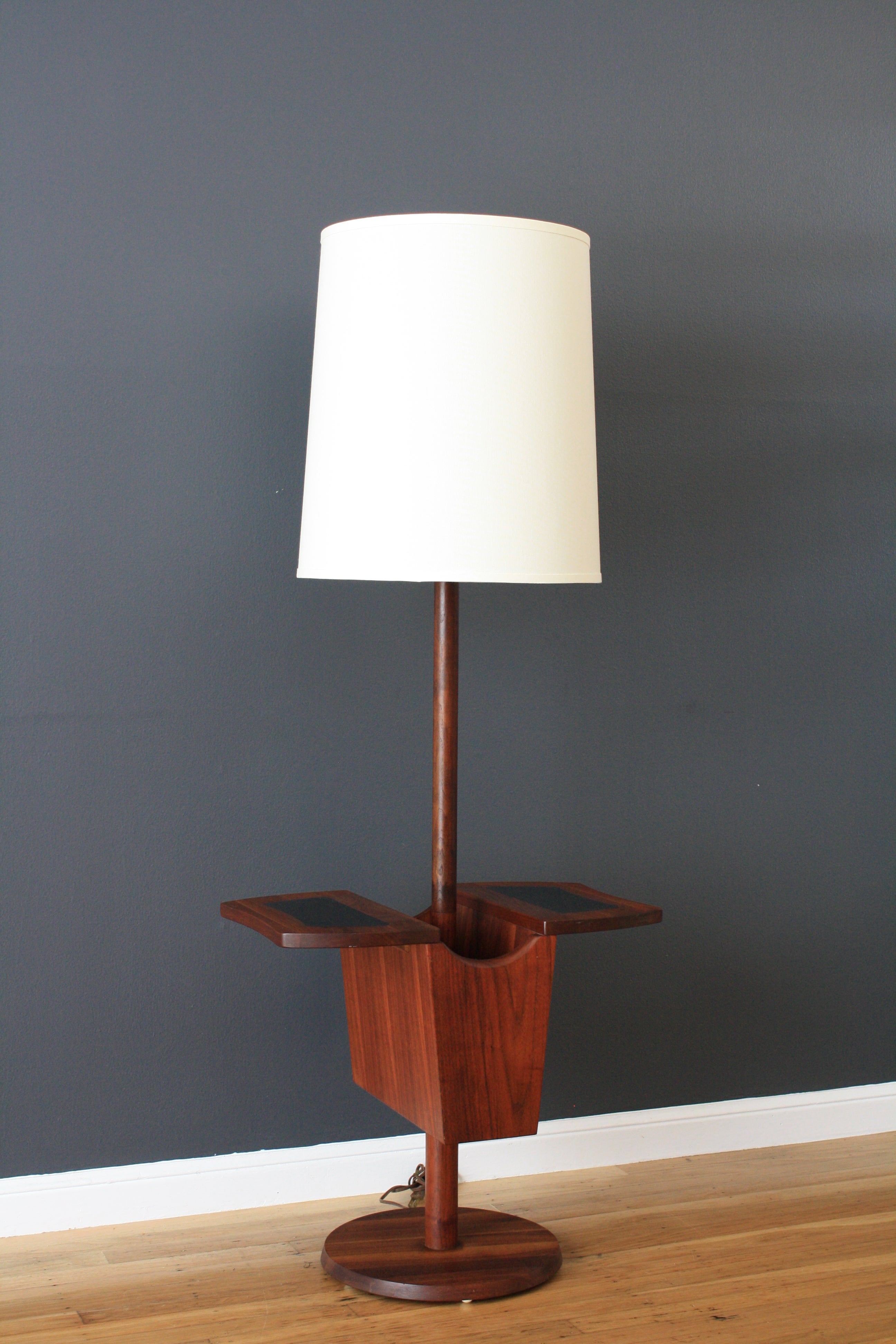 Mid-Century Modern Floor Lamp with Magazine Rack & Side Table