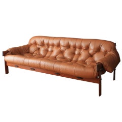 Vintage Mid-Century Leather and Jacaranda Sofa by Percival Lafer