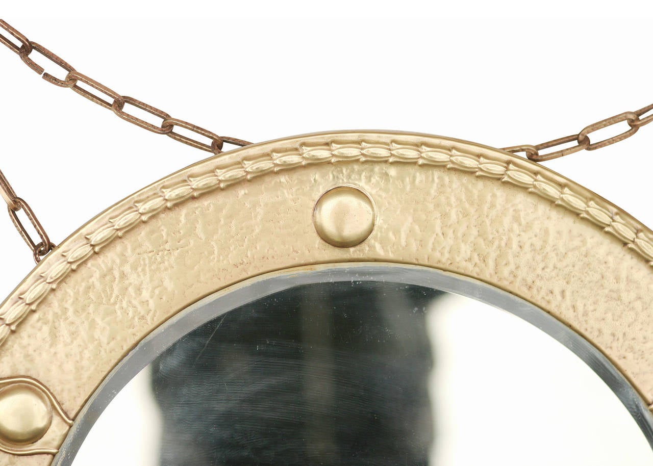 Antique Brass Federal Round Wall Mirror For Sale at 1stdibs