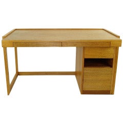 Paul Laszlo Desk with Matching Cabinet in Blond Mahogany for Brown Saltman