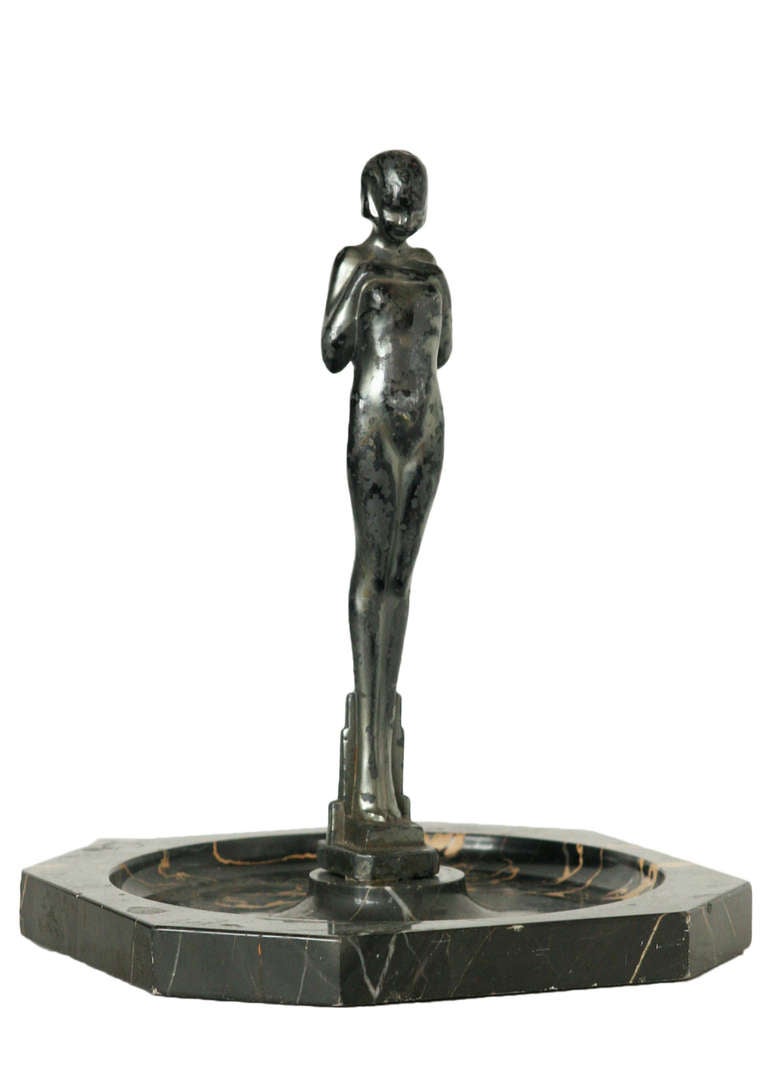 American Art Deco Ashtray/Ringtray with Figural Female Statue by Frankart